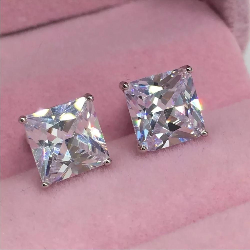 14k white gold diamond 3 CT stud earrings princess cut